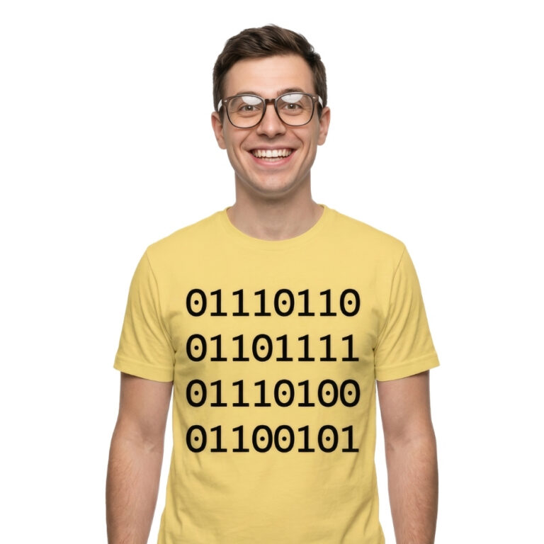 A black premium Bella+Canvas t-shirt featuring crisp white binary code graphics that spell out the word VOTE.