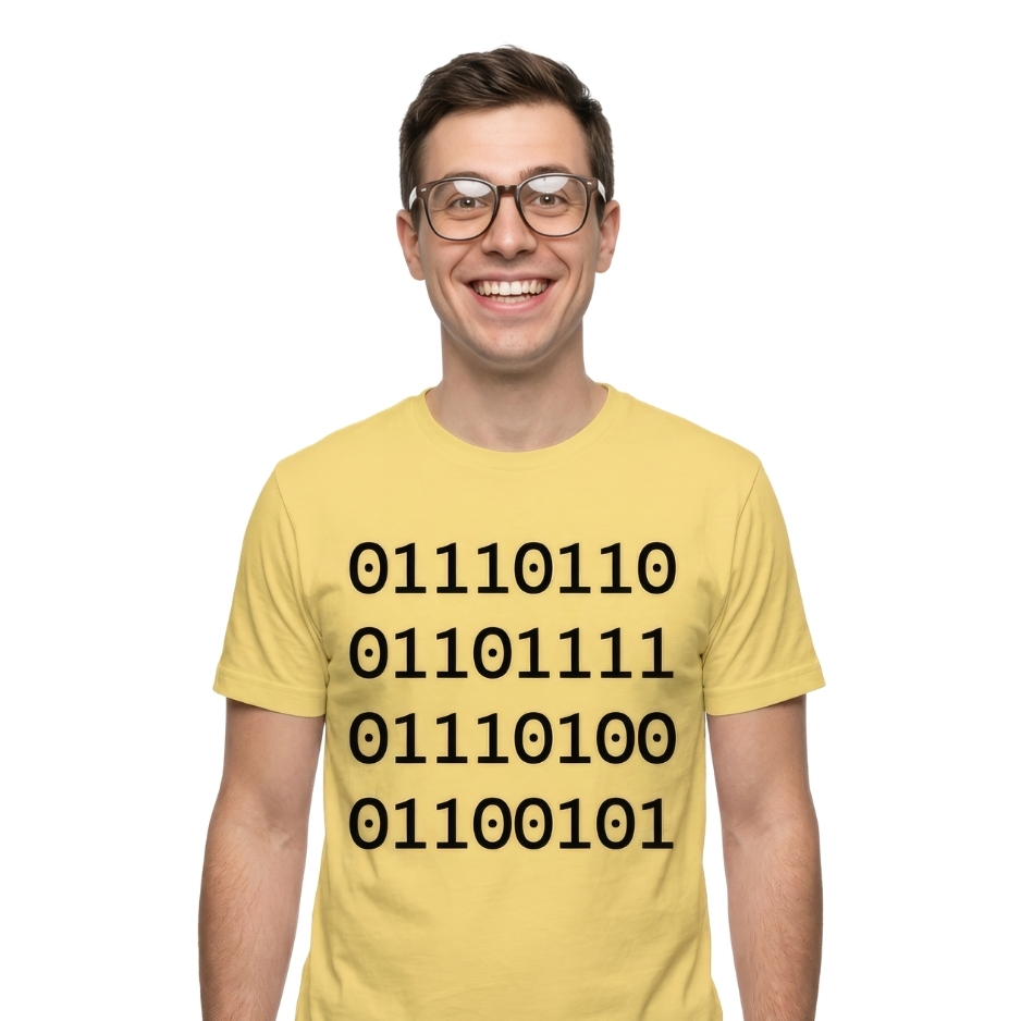 A black premium Bella+Canvas t-shirt featuring crisp white binary code graphics that spell out the word VOTE.